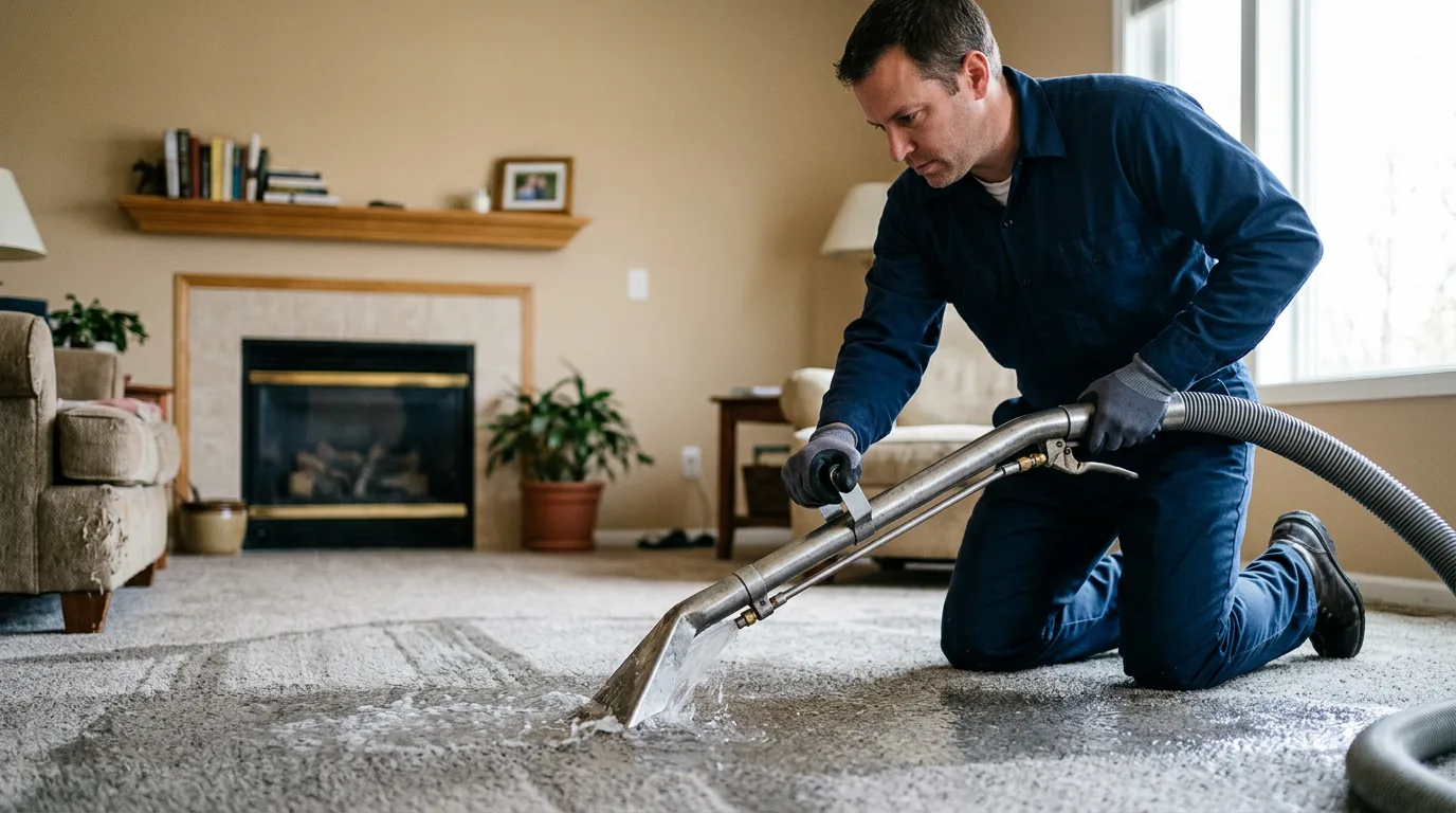 Water damage restoration technician working near Stover, MO